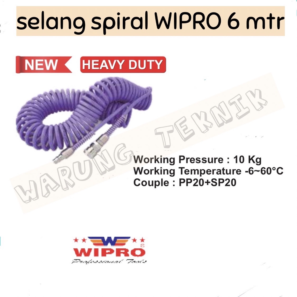 WIPRO SELANG SPIRAL PU - SELANG ANGIN - RECOIL HOSE 6 METER X 8 MM X 5 MM