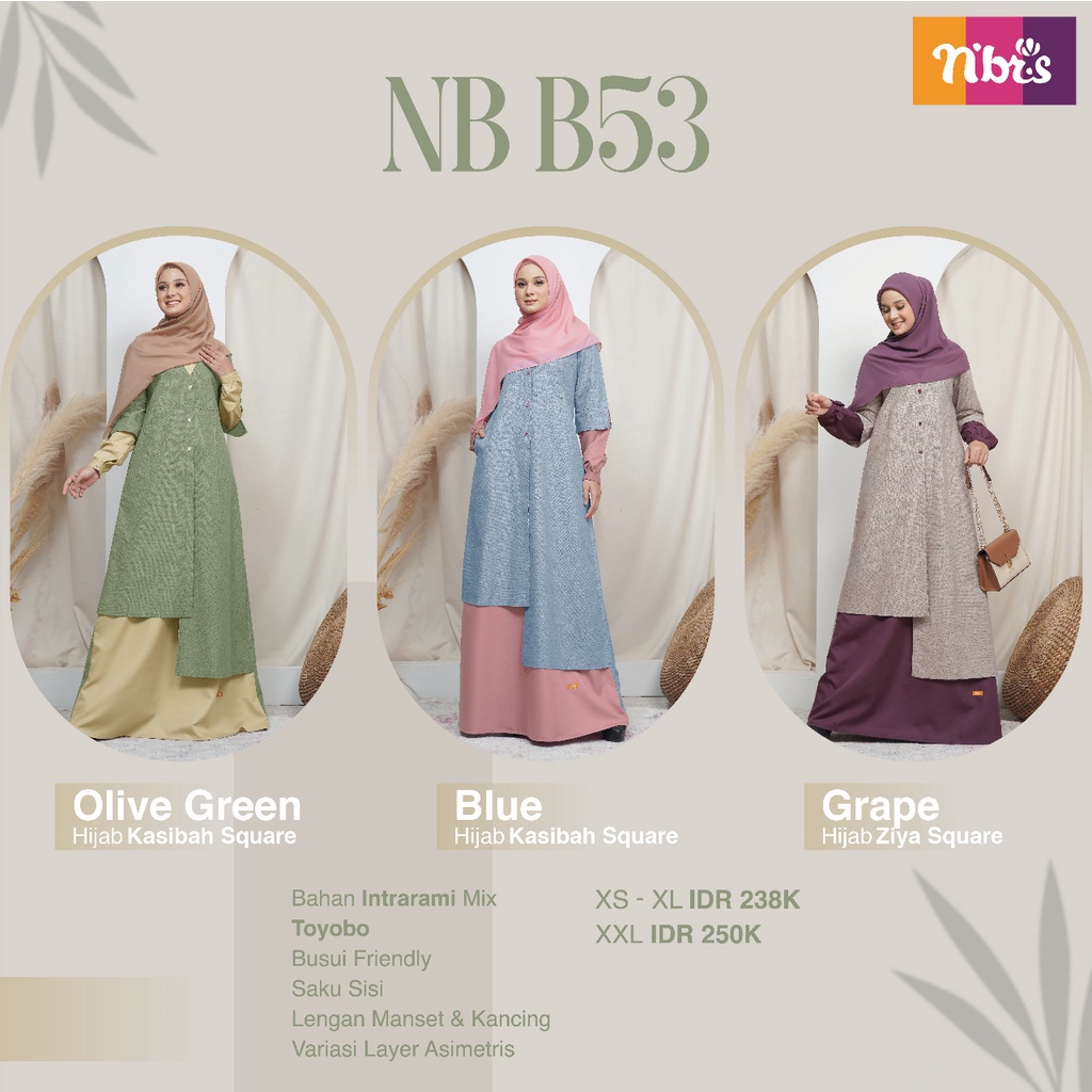 NIBRAS GAMIS REGULER NB B53 Bahan Intrarami Mix Toyobo Gamis Reguler Model Terbaru