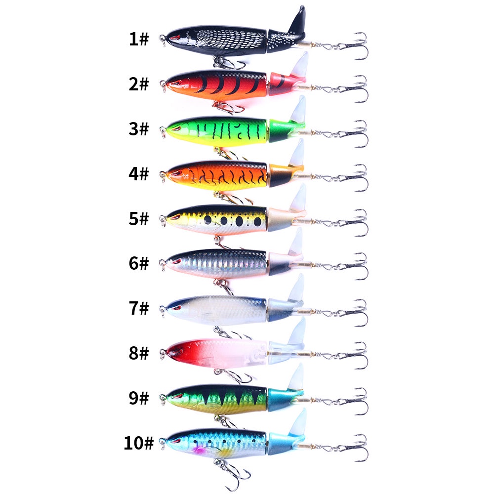 HENGJIA 10PCS Fishing Lure 13G 17G 36G  Rotating Tail Popper Floating Lure Propeller Tractor Sea Fishing Lure Hard Bait TopWater Pencil