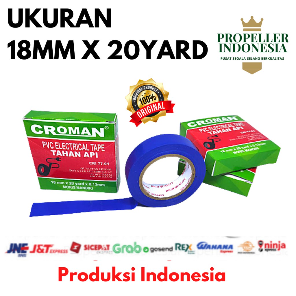 Isolasi Listrik Lakban Kabel Lisrik Biru 18MM x 20Yard Tahan Api