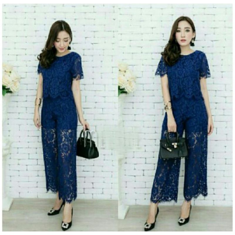 A317 Setelan Wanita, Setelan Brukat, Baju Brukat, Celana Panjang Brukat, Setelan Brokat Wanita