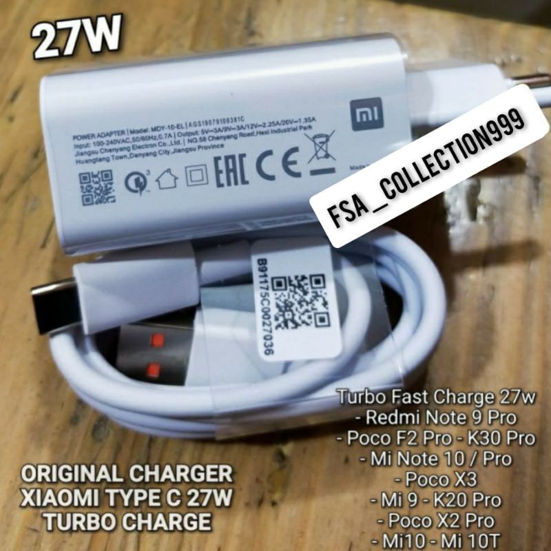 CHARGER XIAOMI TYPE-C 3A TURBO CHARGE 27W REDMI NOTE 9 PRO XIAOMI