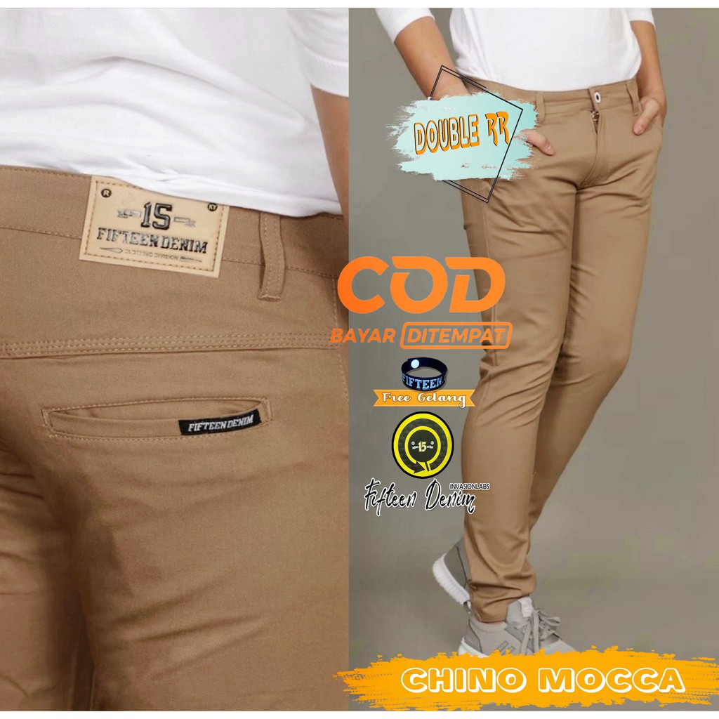 CELANA PRIA CHINO MOCCA Slim fit Panjang Pria Kerja kantor Santai Liburan Cowok Original Fifteen Denim