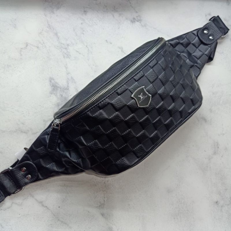Waistbag L'V Damier Embos Belt Bag Tas Pinggang Kulit Asli Import