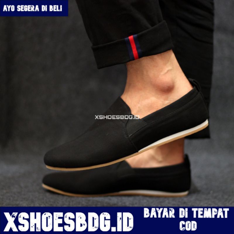 XSHOESBDG.ID X OZIL Sepatu Pansus Casual Slip On Pria Original Hitam Coklat Kanvas Murah Terbaru