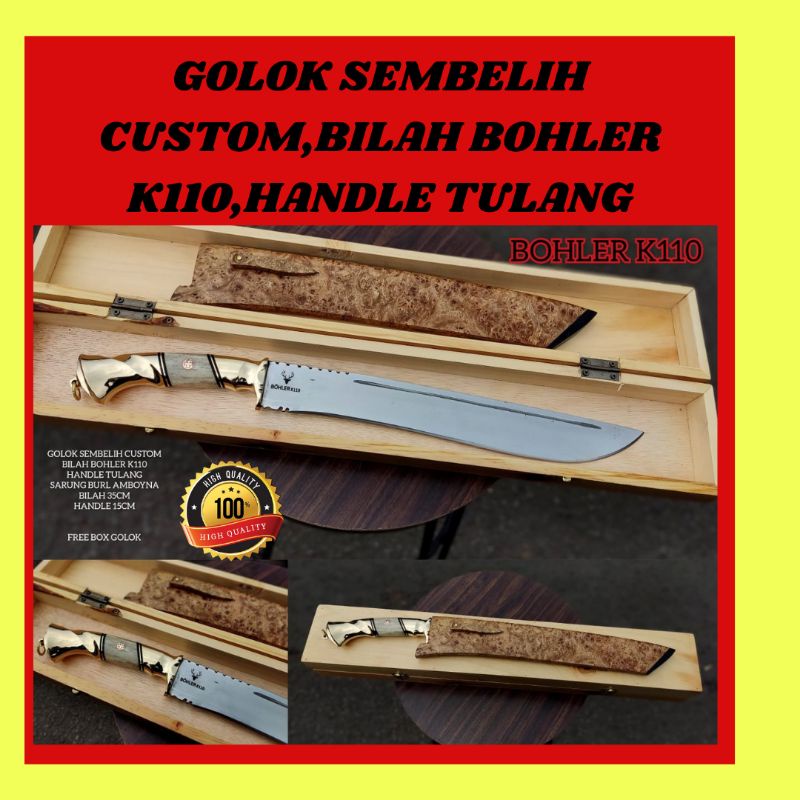 PISAU SEMBELIH CUSTOM BILAH BOHLER K110 FREE BOX SUPER TAJAM