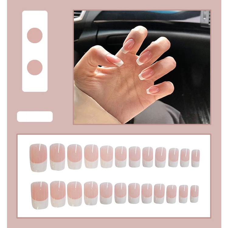 Kuku Palsu Fake Nail 24 Pcs Kemasan Strip Kuku Palsu Baru Fake Nails Kuku Palsu 3d Kuku Palsu Polos French Manicure-T112