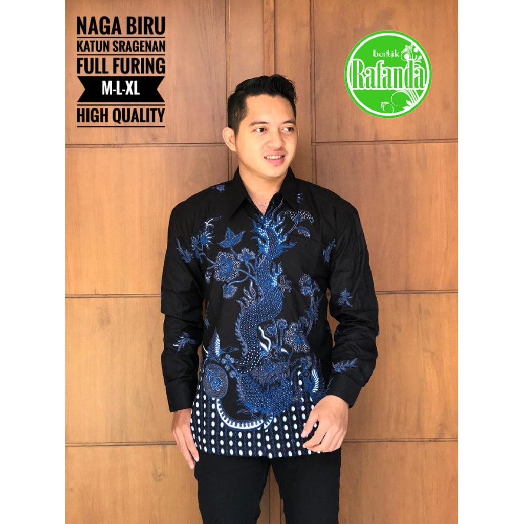 NAGA BIRU Atasan Kemeja Batik Pria Lapis Furing PREMIUM Lengan Panjang Batik Rafanda Solo