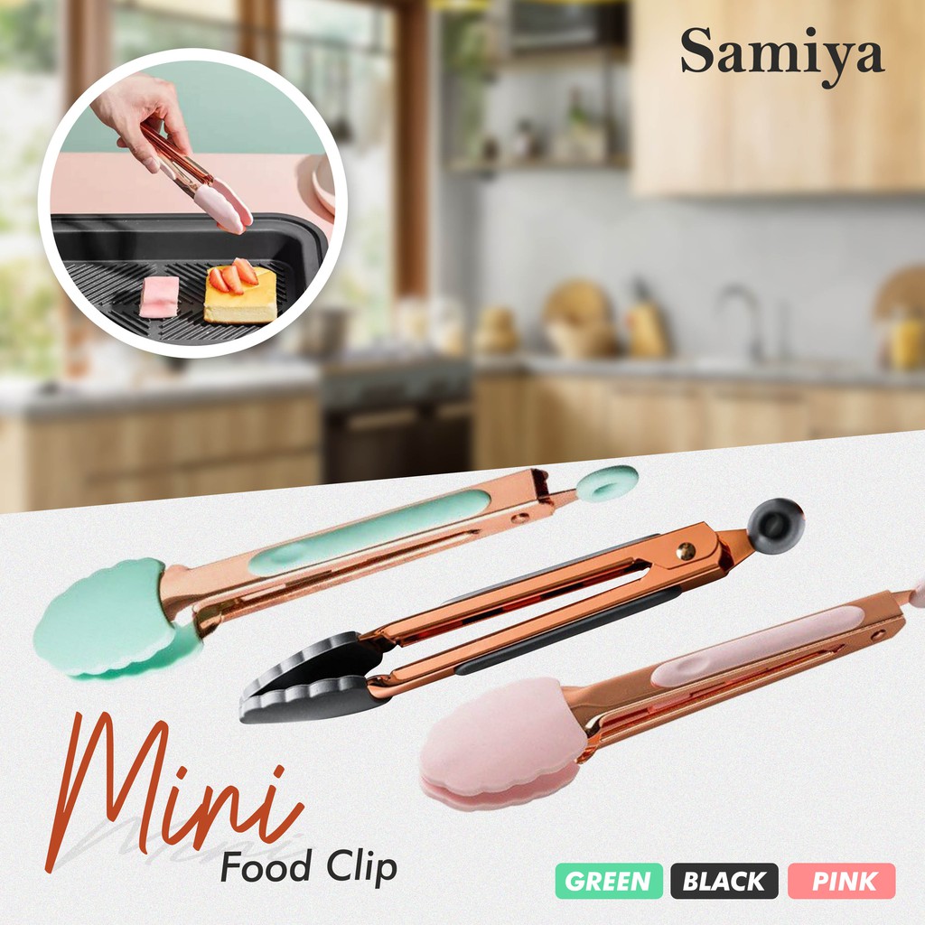 mini food tong clip korea / penjepit capitan makanan / pencapit gorengan silicone stainless rosegold