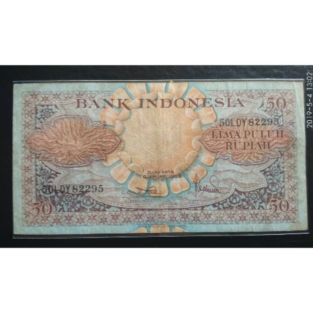 N006 Uang Kuno Asli Indonesia 50 Rupiah Seri Bunga dan Burung