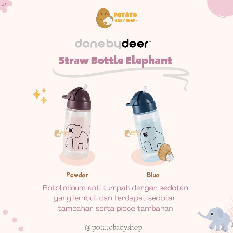 Done By Deer Straw Bottle Elephant &amp; Sea Friends - Botol Minum Anak