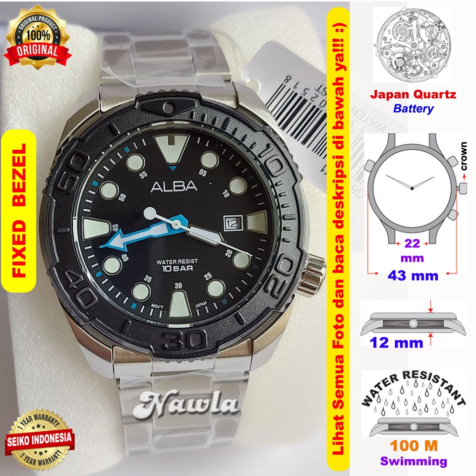 Alba Quartz AG8M15X1 Black Bezel - Jam Tangan Pria AG8M15