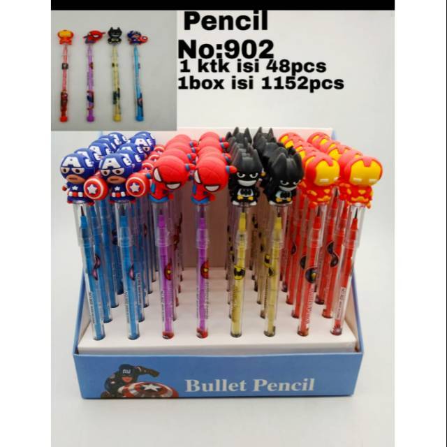 

Pensil bensia Avengers ada 4 gambar 1 box isi 48 pcs