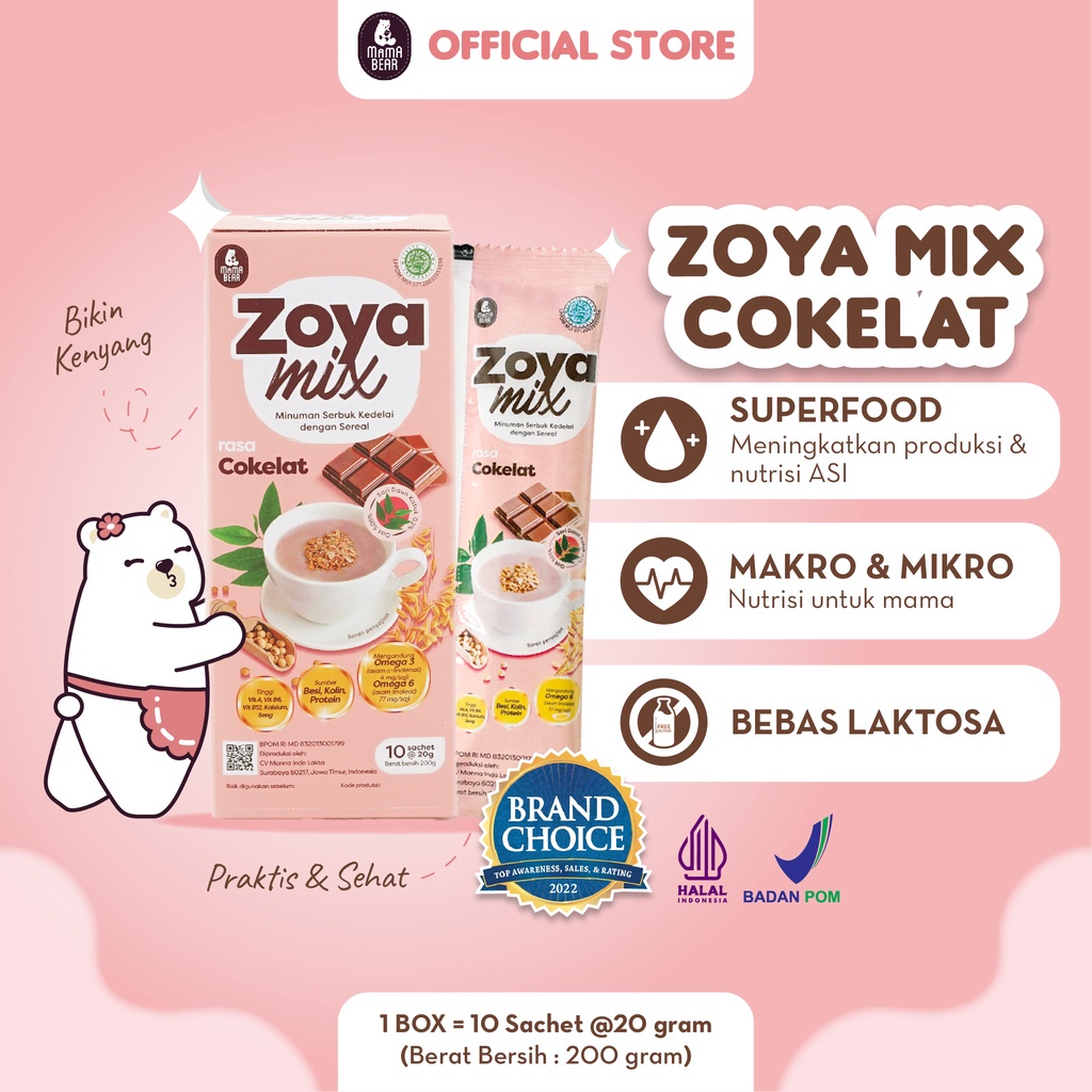 

MamaBear - ZoyaMix - Sereal Kedelai dengan daun Katuk Rasa Cokelat | Pelancar ASI - ASI Booster