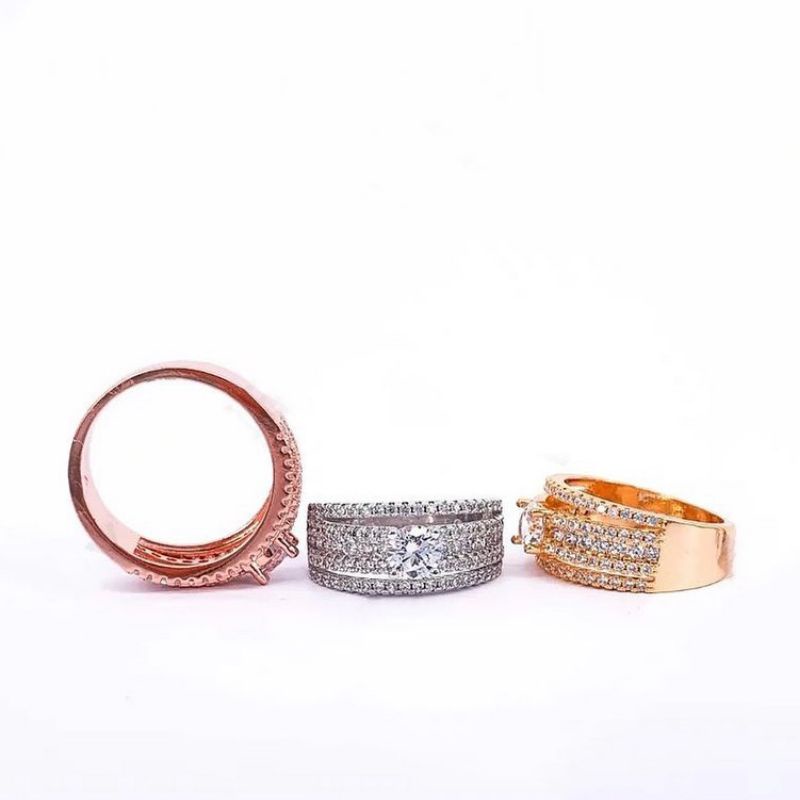 cincin baris 3 soliter replika berlian lapis emas