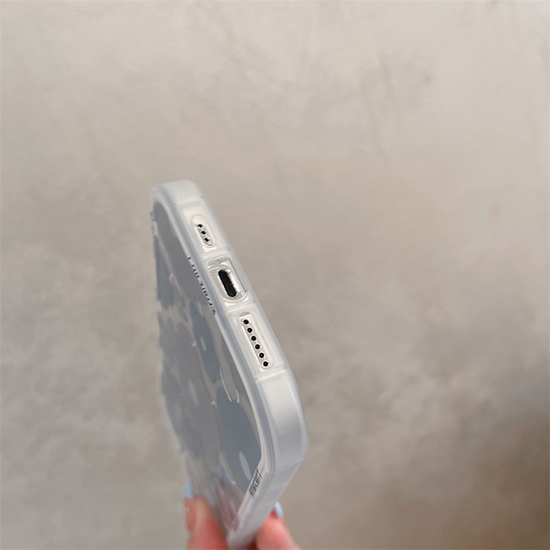 Soft Case Silikon Motif Bunga / Beruang Untuk Compatible for iPhone 14 13 12 11 Pro Max X Xr Xs Max SE 2020 8 7 6 6s Plus handphone Case murah Blue-gray Flower Phone Case Bear Ears All-inclusive Lens Clear Silicone Shockproof Phone Back Casing Cover