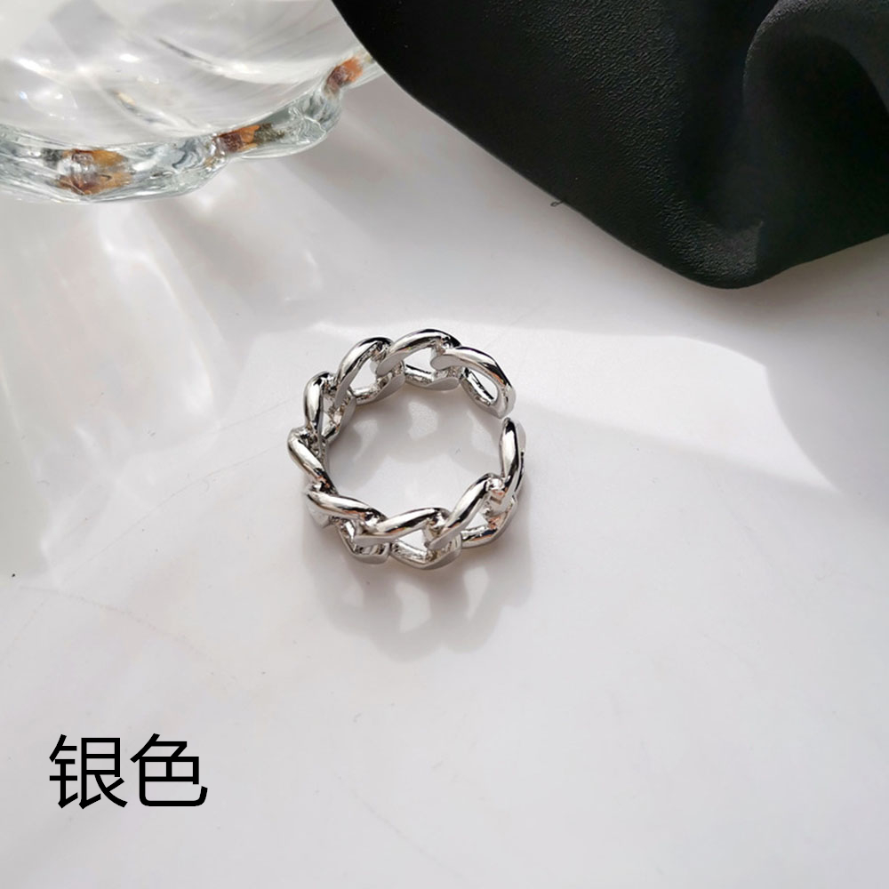 【COD Tangding】Cincin Model Terbuka Bahan Metal Desain Rantai Hollow Gaya Hipster / Hip Hop Adjustable Untuk Wanita