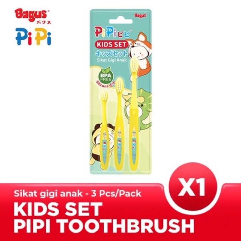 Bagus PiPi Kids Set Toothbrush Bagus Sikat Gigi Silicone Anak isi 3pc