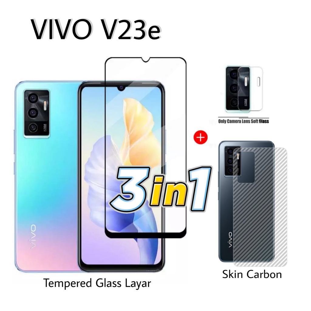 PROMO Tempered Glass VIVO V23E Anti Gores Layar Full Screen FREE Lens Camera Dan Skin Carbon Pelindung belakang Handphone