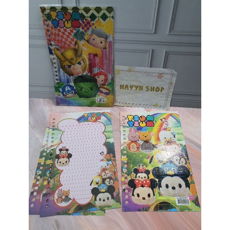 ISI FILE merek KIKY atau Big Boss/LOOSE LEAF/isi kertas File polos/isi binder-Tsum-Tsum (16lbr)