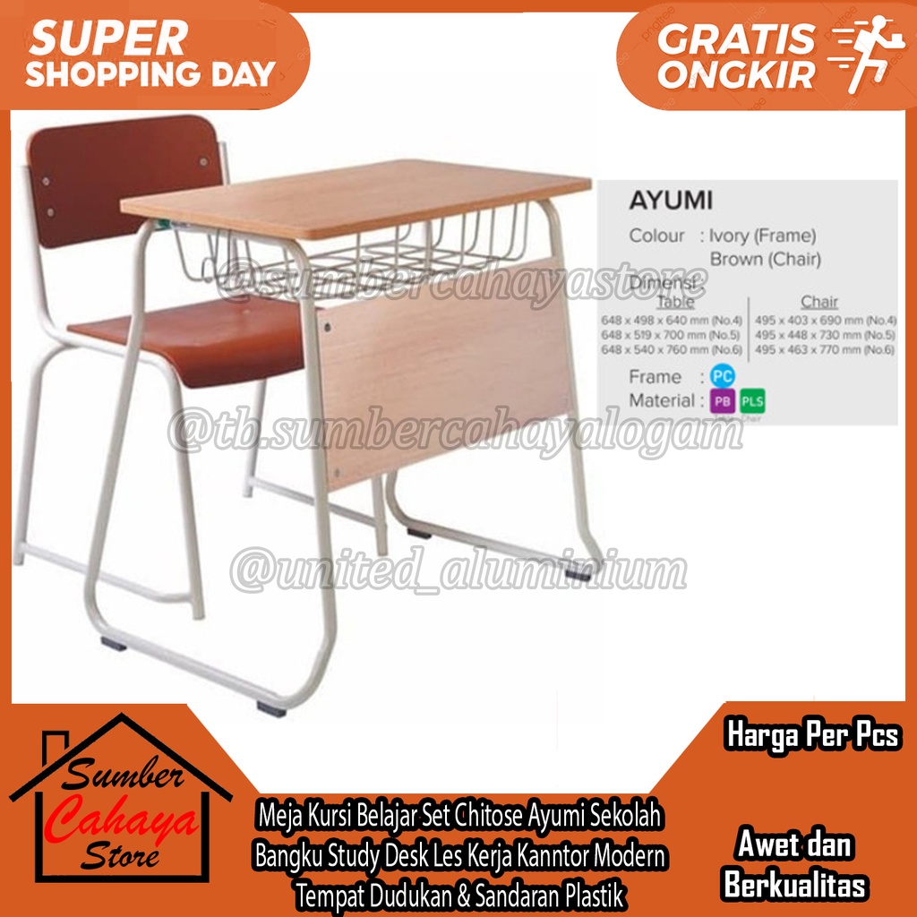 [Kargo] Meja Kursi Belajar Set Chitose Ayumi Sekolah Bangku Sender Study Desk Les Kerja Kanntor Mode