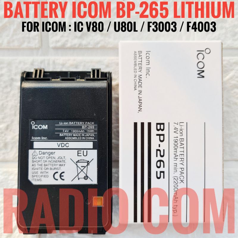 JUAL BATRE HT ICOM V80 - ICOM BP 265 LITHIUM BATRE HT ICOM V80 U80L F3003 F4003 LITIUM BATERAI ICOM IC F3003 IC F4003