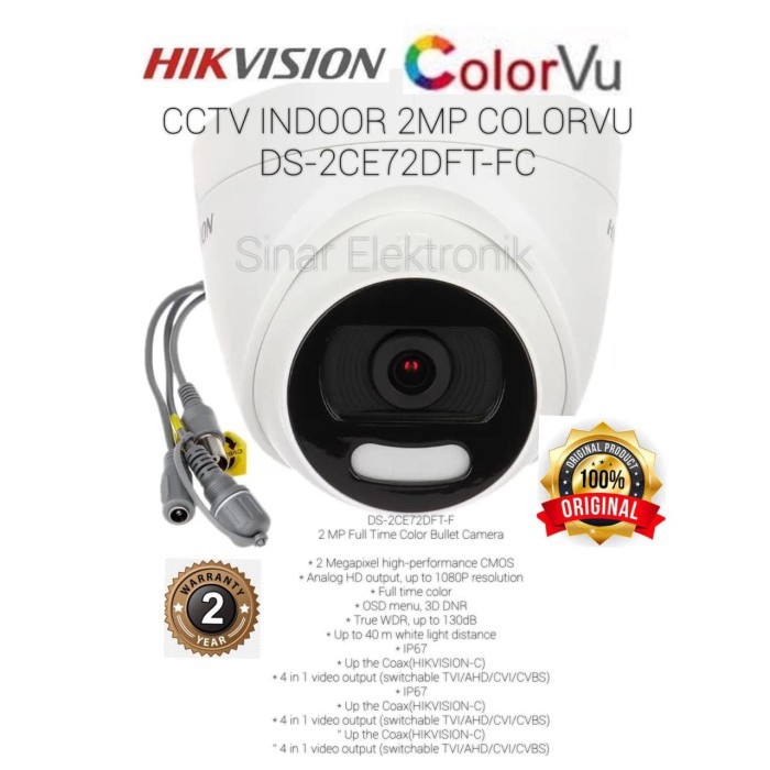 Kamera DS-2CE72DFT-FC Hikvision CCTV Indoor ColorVu Siang Malam 2MP