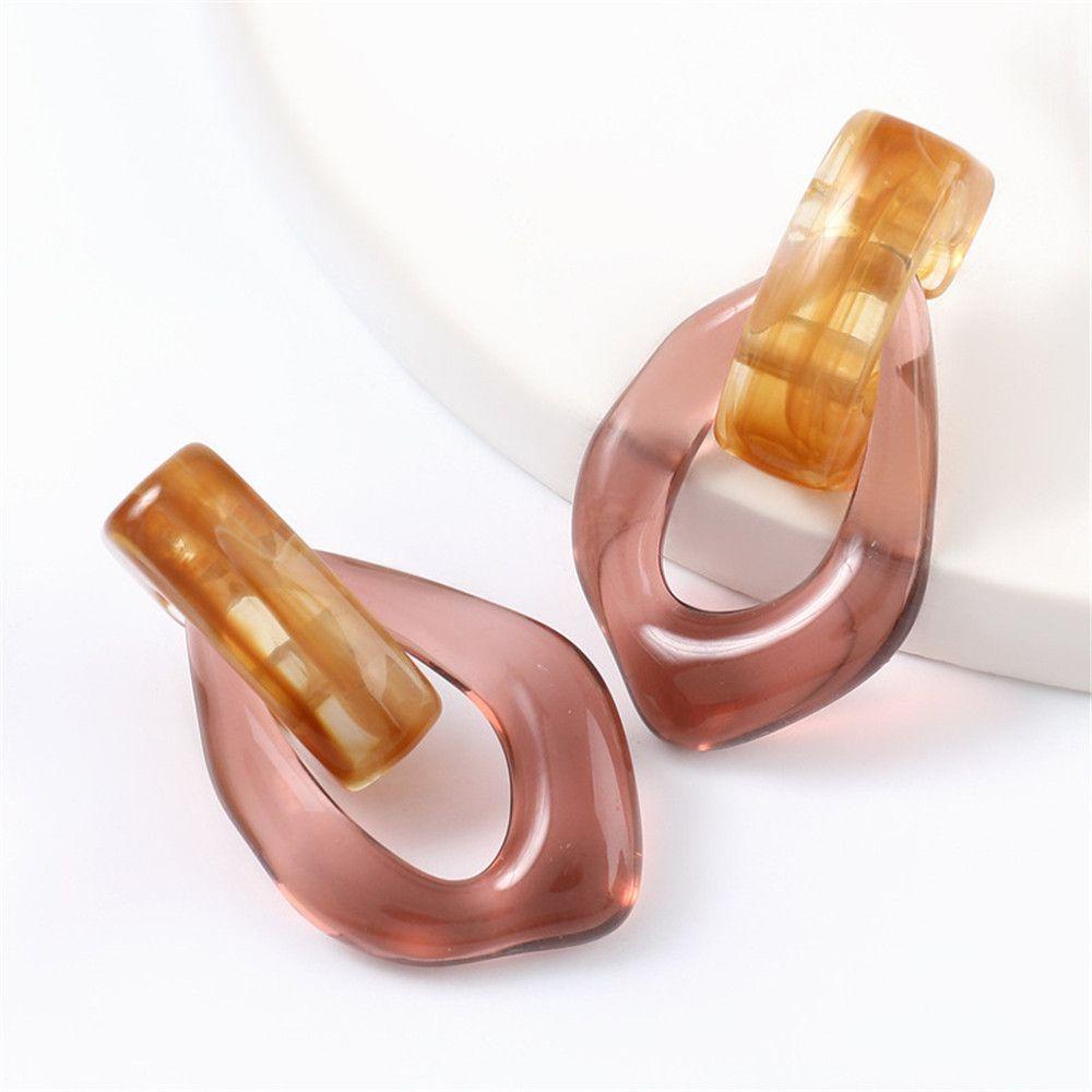 Nanas 1pasang Anting Resin Wanita Gadis Perhiasan Berongga Geometris Drop Earrings