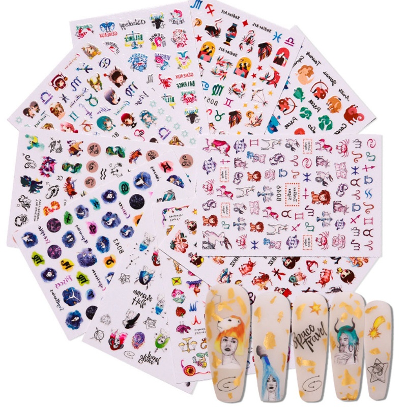 Siy 6 / 12pcs Stiker Kuku 3d Motif Kartun Untuk Nail Art