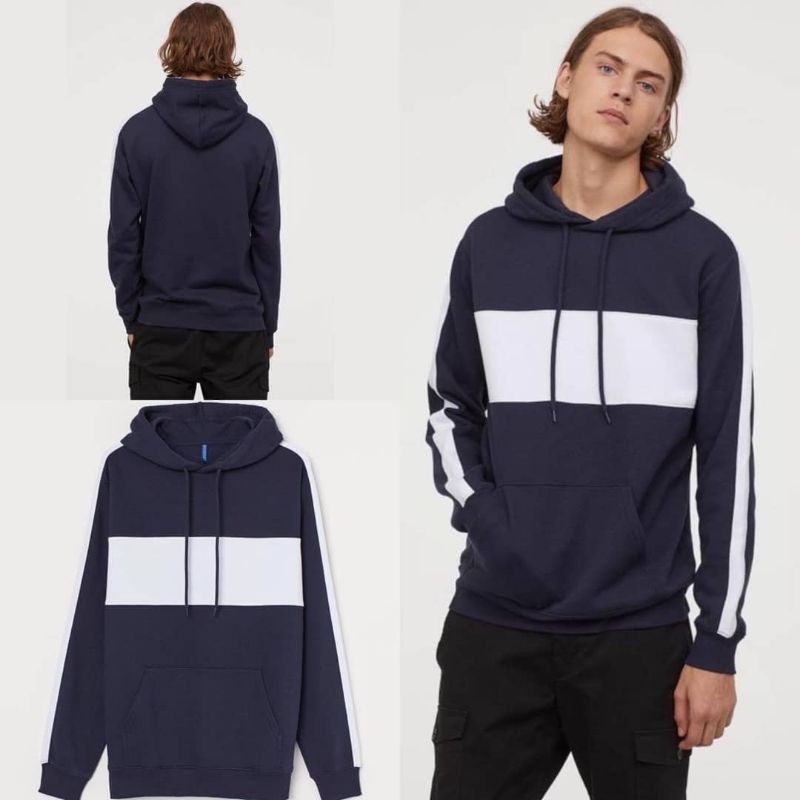 H&M HOODIE 2TONE NAVY WHITE