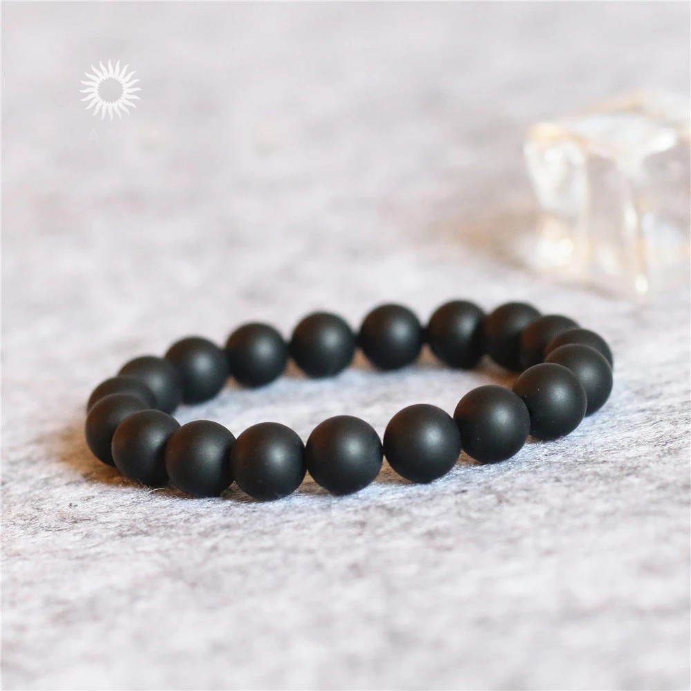 7.7 BIG SALE Stretch Bracelet Bangle Elastic Quartz Gem Natural Stone Round Black Matte Beads