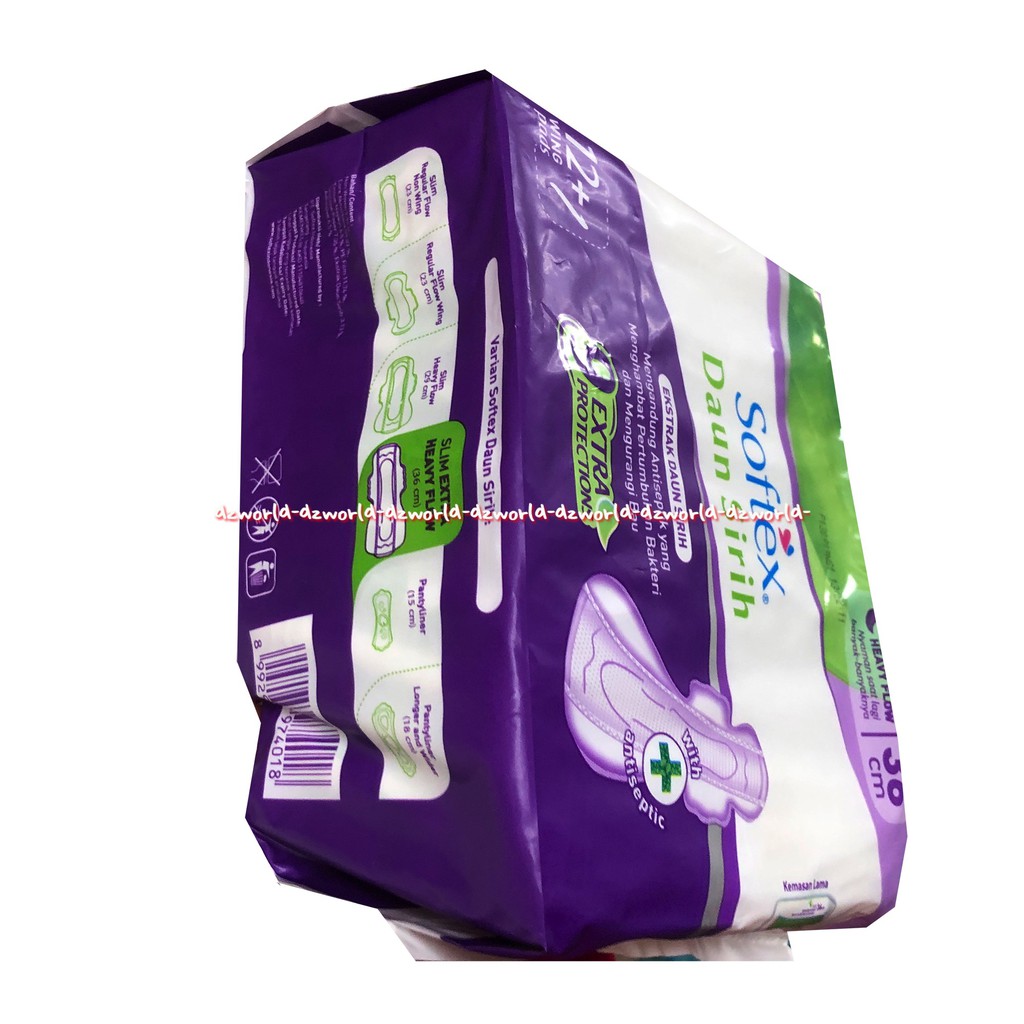 Softex Daun Sirih 16pcs Extra Protect Wing Pembalut Sayap 29cm Softek Pembalut Wanita Ekstrak Daun Sirih Kemasan Ungu Sanitary Napkins