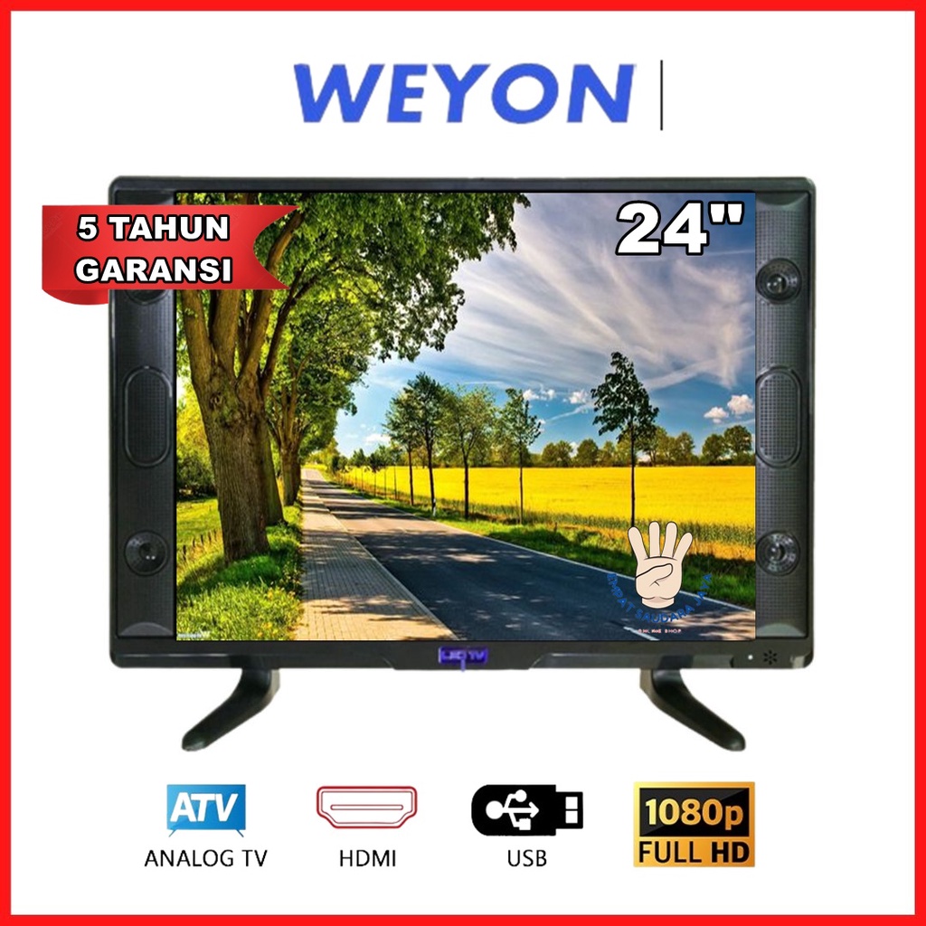 TV LED 24 INCH LAYAR HD SUPPORT HDMI, USB, VGA, AV - PRODUK SNI - GARANSI 5TAHUN