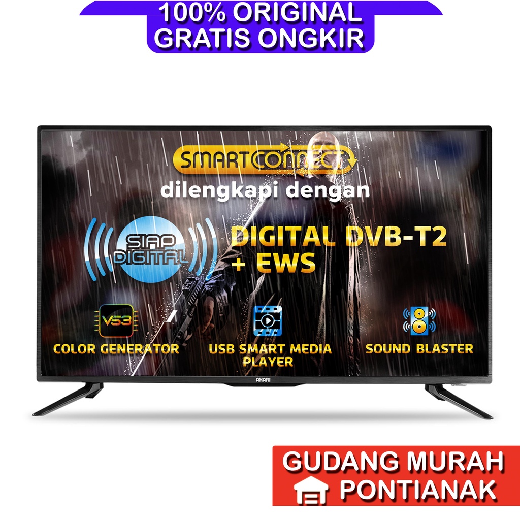 SMART TV GARANSI 5 TAHUN PANEL LED DIGITAL AKARI SMARTCONNECT 32 inch 32&quot; WIRELESS DISPLAY MIRRORING TV PINTAR Televisi