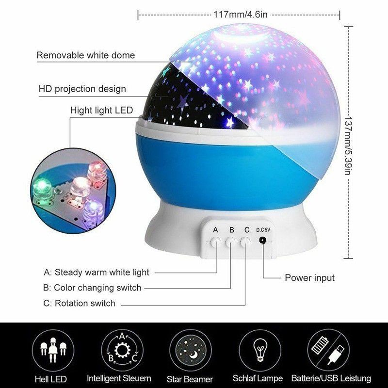 Lampu Tidur Hias Unik Dengan Model Proyektor Motif Bulan Bintang Sky Galaxy