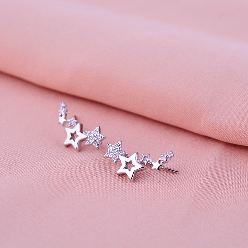 Anting Stud Bentuk Bintang Warna Silver Untuk Wanita