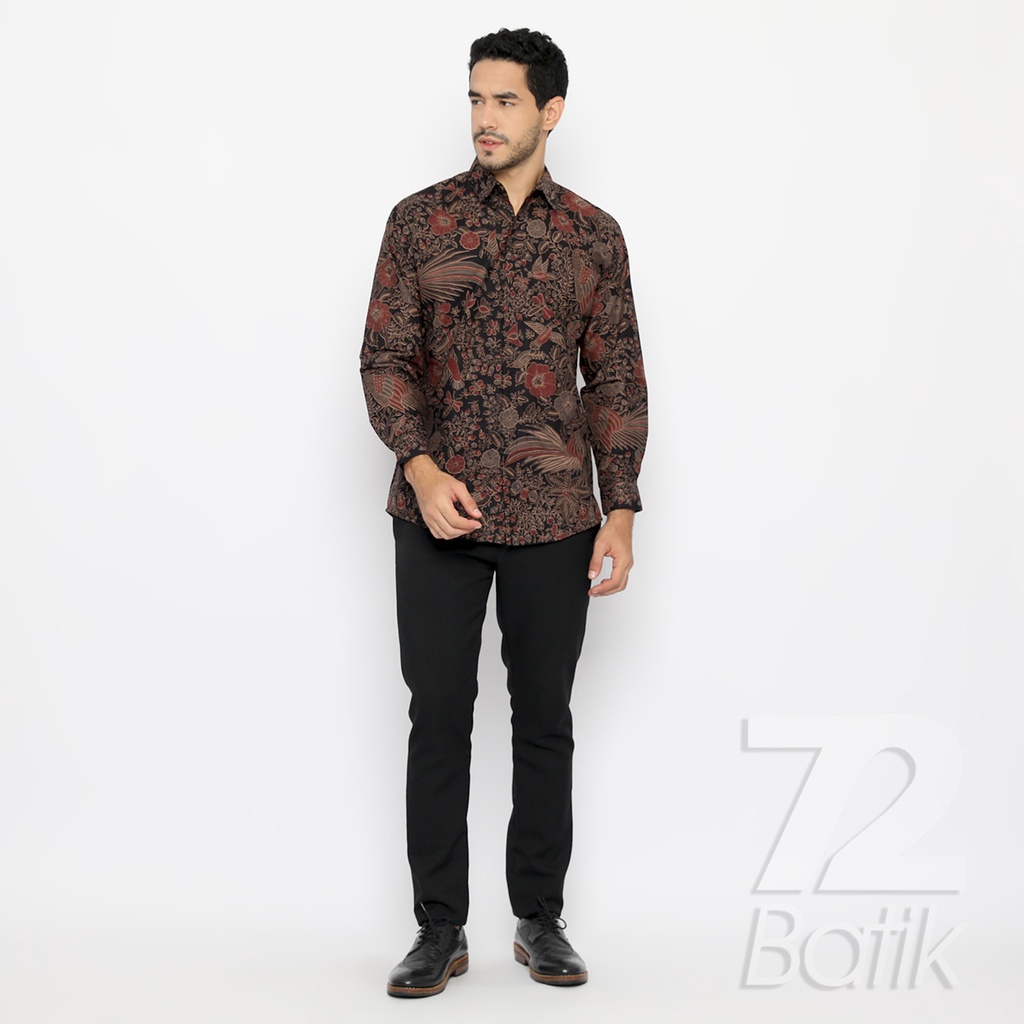 BATIK PRIA LENGAN PANJANG Kemeja Hem Slimfit Premium Motif Burung Warna Hitam 721088 CAP 72 - Baju Kemeja Atasan Pakaian Setelan Batik Pria Cowok Laki Laki Remaja Keluarga Kantor Lengan Panjang Modern Slimfit Slim Fit Premium Kekinian