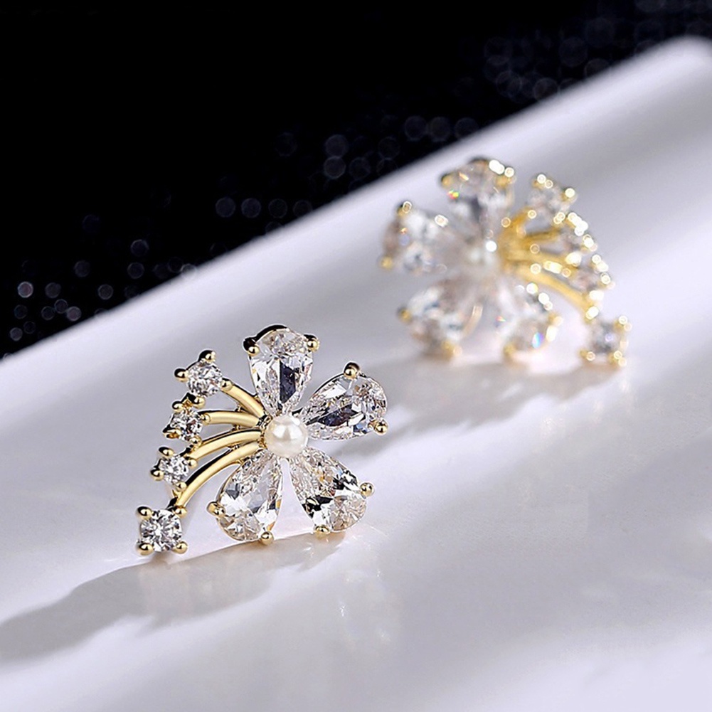 Hu Hu Hu Hu Hu Alat Bantu Pasang Kacamata♡ Anting Tusuk Bentuk Bunga Hias Mutiara Imitasi Bahan Cubic Zirconia Untuk Wanita