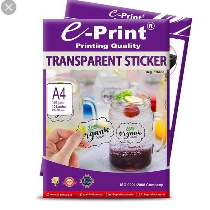 

transparent sticker 150 GSM e print isi 10 lembar