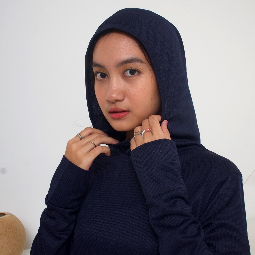 IE.DEMODE Hoodie Wanita Polos Outer Sport Breath Technology Navy-7