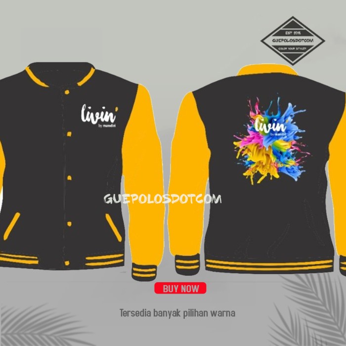 JAKET VARSITY LIVIN BY MANDIRI - JAKET BASEBALL PERBANKAN LIVIN TYPE 1 - M, HITAM Kuning