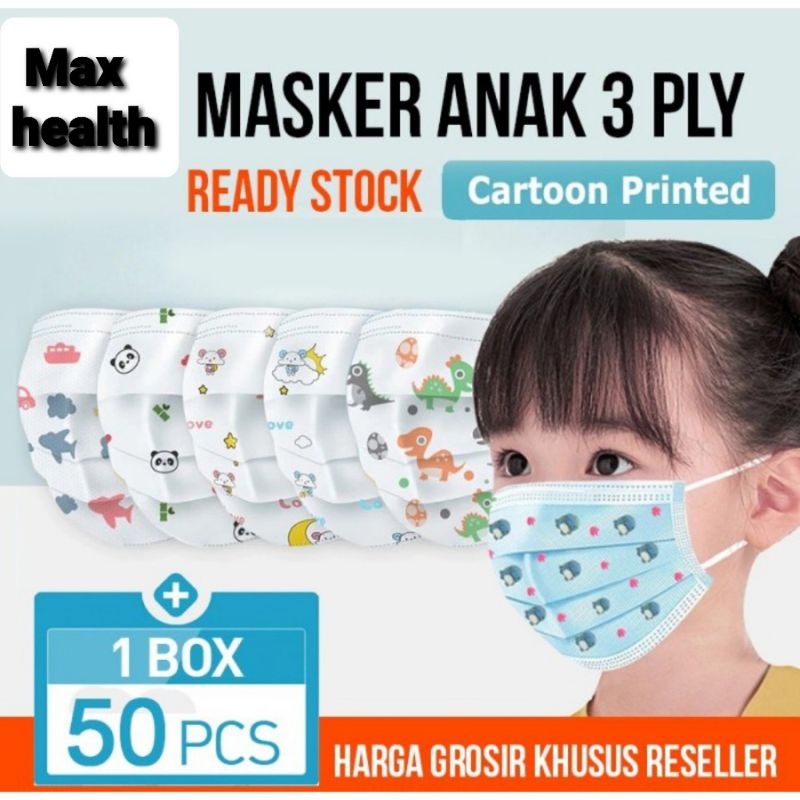 MASKER ANAK EARLOOP FREE BOX / MASKER KARAKTER LUCU