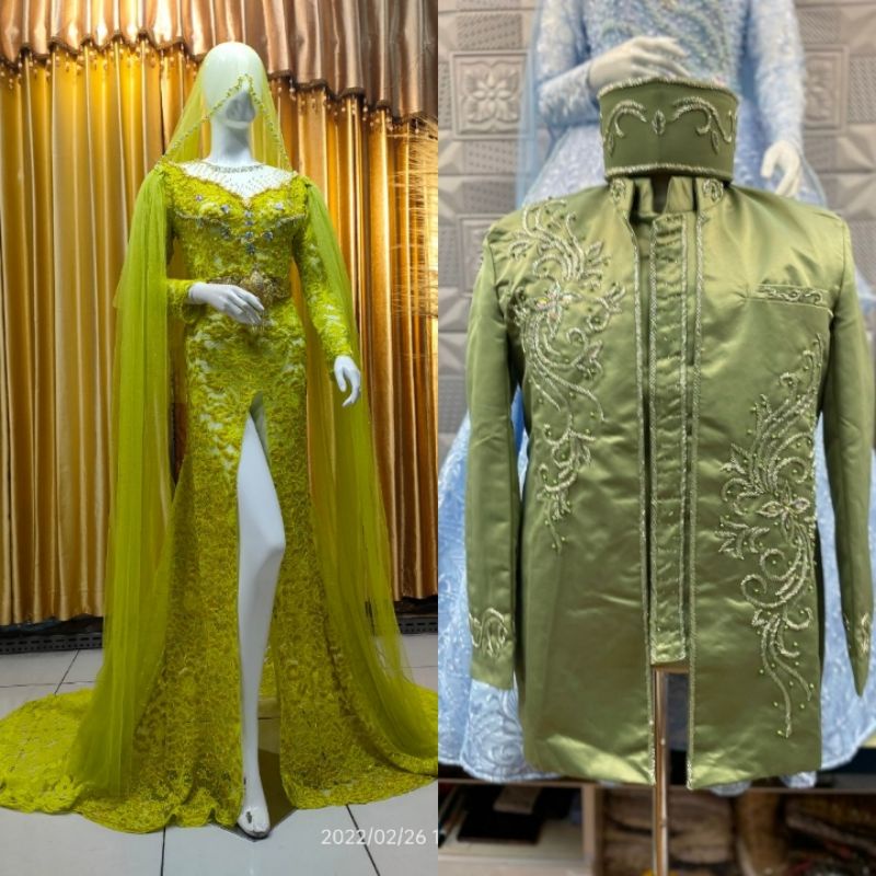 CAUPLE  GAUN PENGANTEN DRESS DAN JAS SONGKET/|GAUN  DRESS COUPLE GAUN PENGANTEN MUSLIMAH/GAUN PENGANTIN MODREN