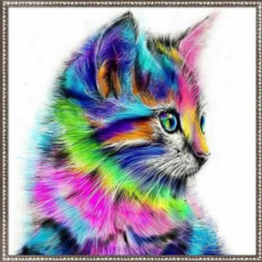 Diy Lukisan Diamond 5d Dengan Gambar Mozaik Binatang Kucing Warna