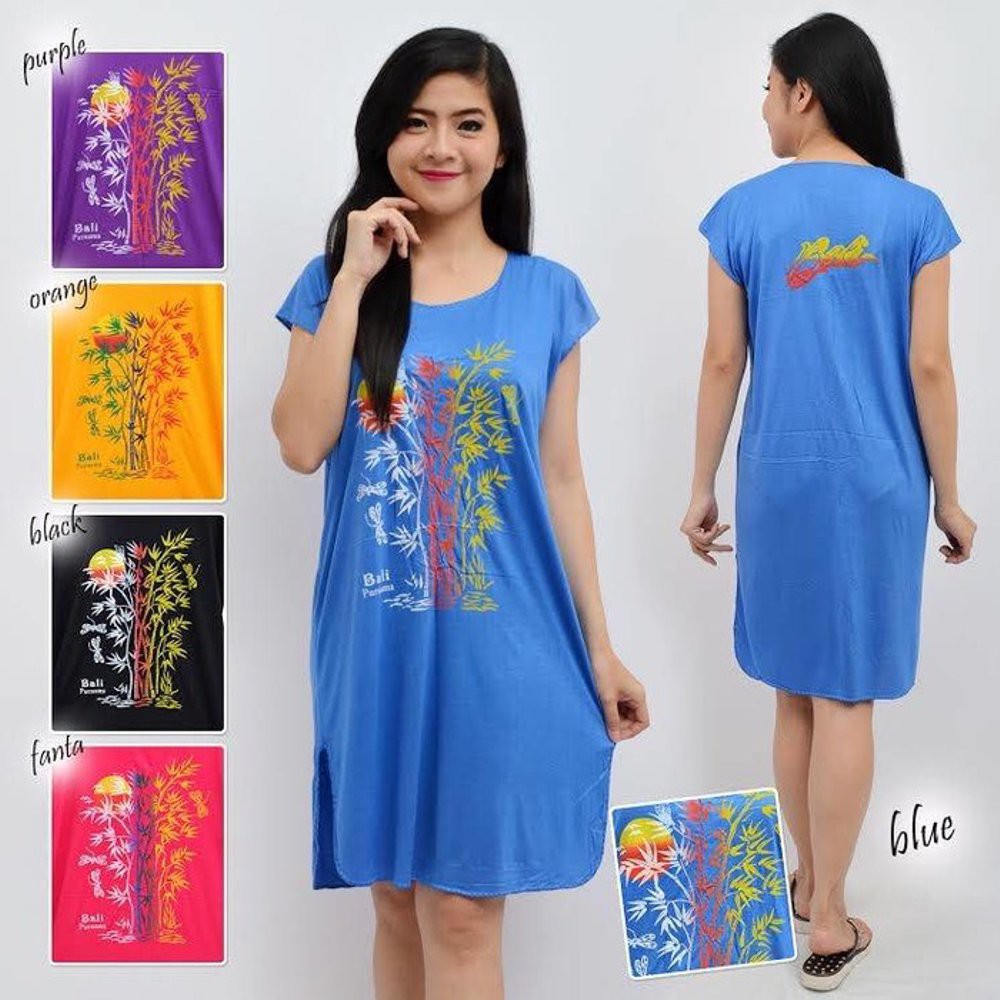 PROMO TERMURAH - Daster Bali Midi Motif Bambu Semi Rayon Baju Santai Wanita