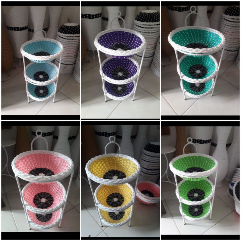 New Produk Rak Bawang Rotan sintetis Susun 3 Gantung Atau Berdiri