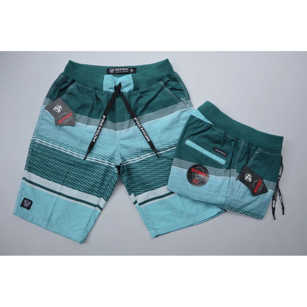 Celana Pendek Pria Surfing Distro Premium Pantai Santai kolor Rib Motif P.A Hijau 3 Size 28-33