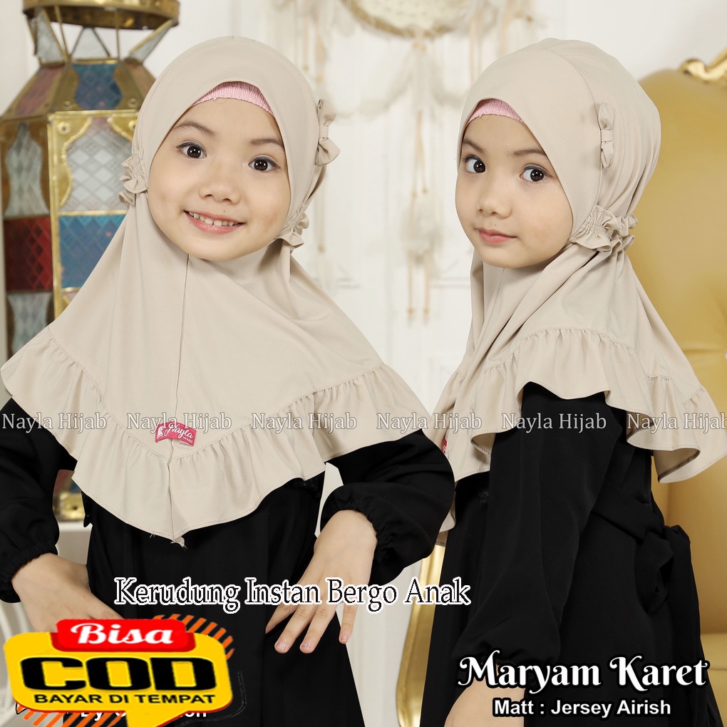 jilbab anak instan maryam karet bahan jersey airis / jilbab bergo anak maryam karet 6 bulan - 4 tahu