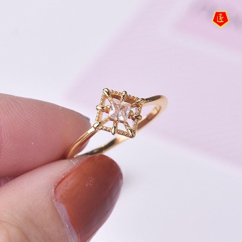 [Ready Stock]Simple Personality Rhinestone Golden Hollow Ring