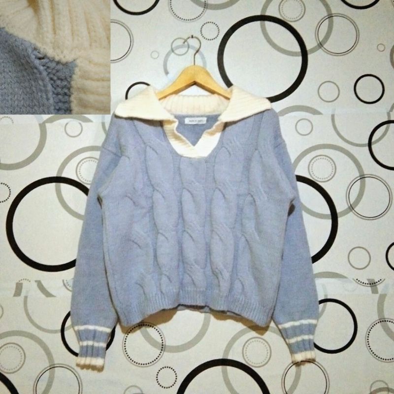 Cardigan&sweater/ sweater lengan balon,rajut jaring, fuzzy, vest thrift-16